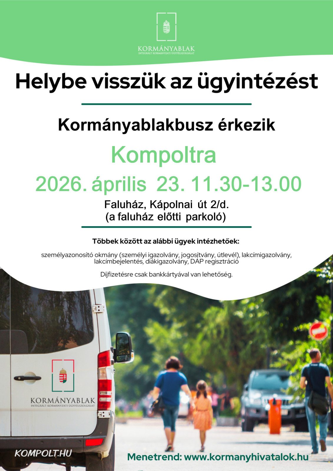 Kormányablak busz Kompolton